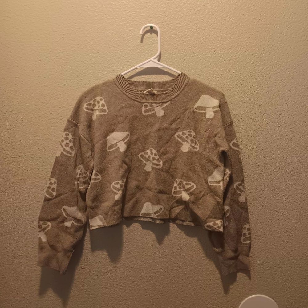 Mushroom Patterned Cropped Sweater